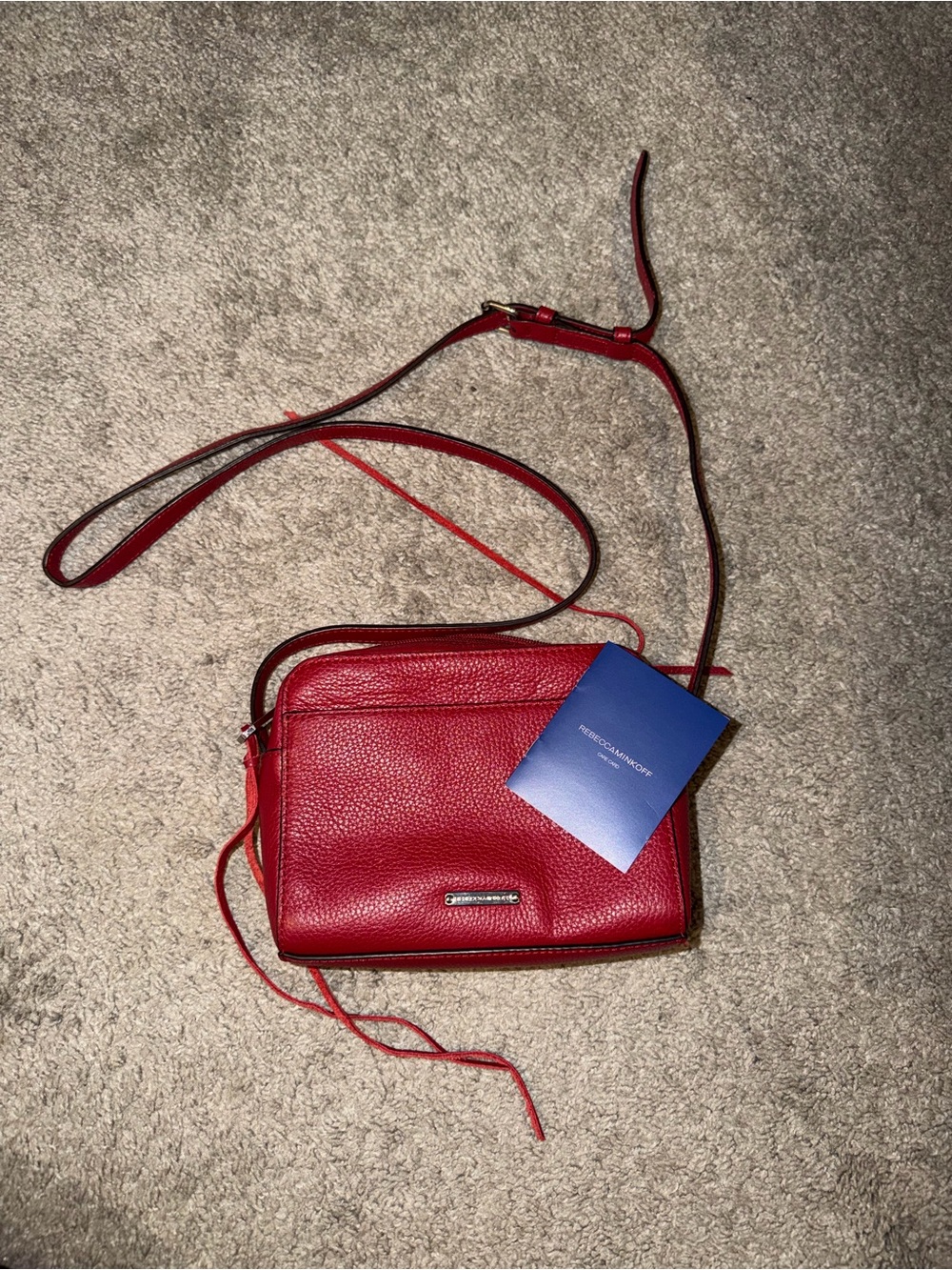 Rebecca Minkoff Red Pebbled Leather Crossbody with Adjustable Strap